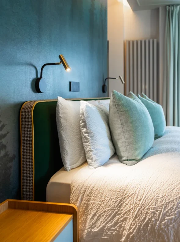 Testata del letto della Junior Suite con illuminazione soffusa